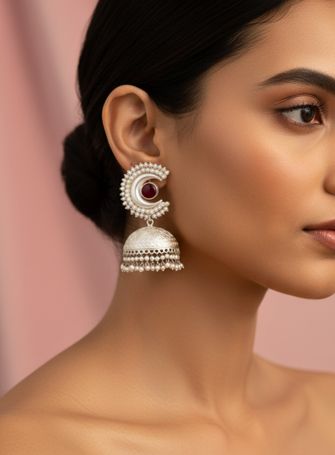 Red Perl Jhumka Earring