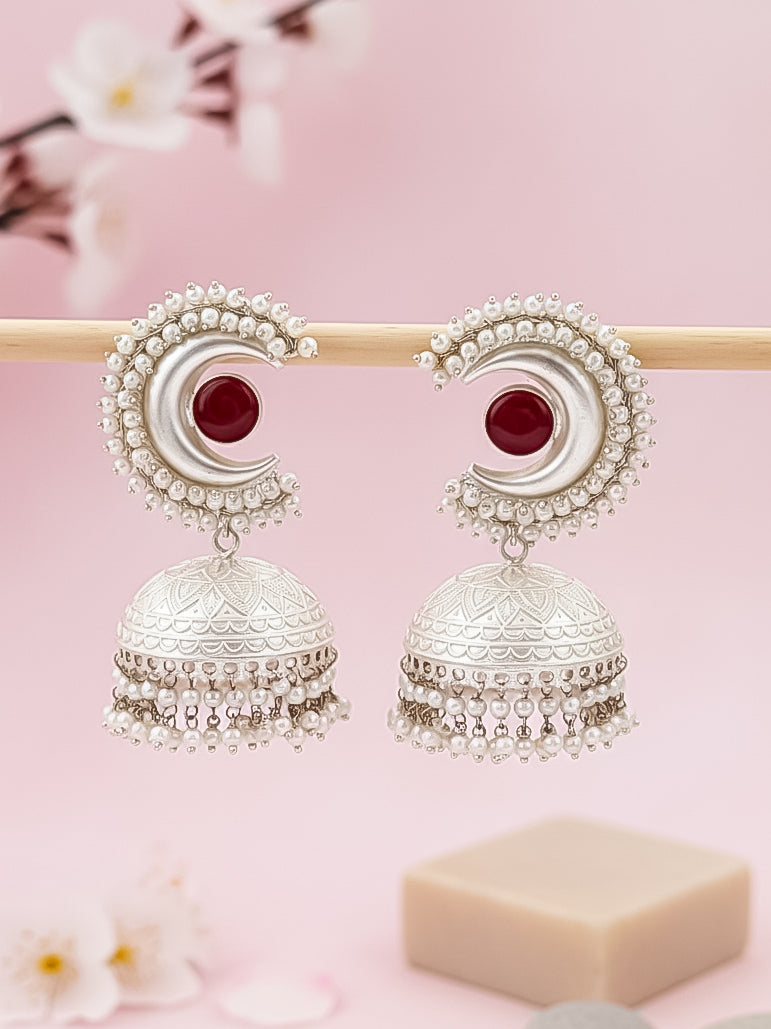 Red Perl Jhumka Earring