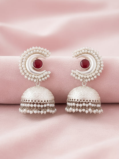 Red Perl Jhumka Earring